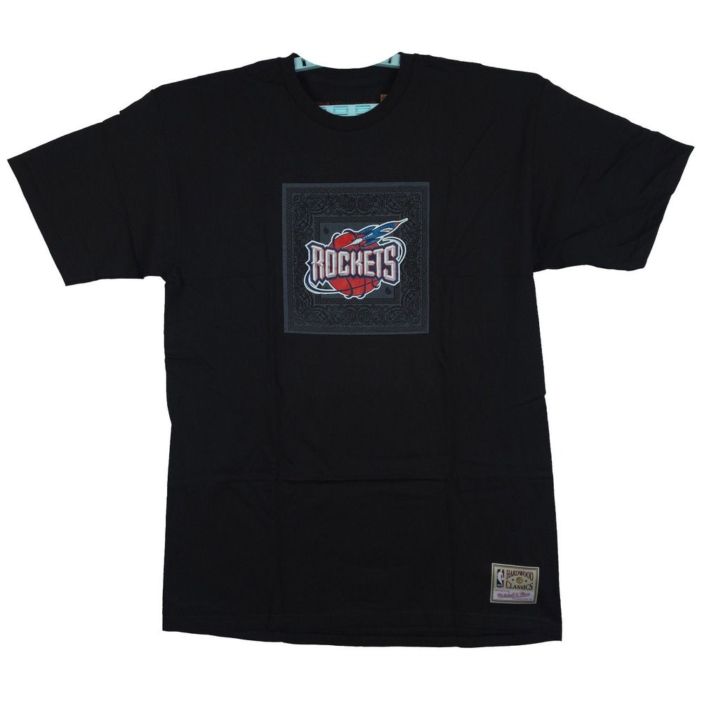 Houston Rockets Mitchell & Ness NBA Large Shirt‎ Bandana Logo Print Black NWT